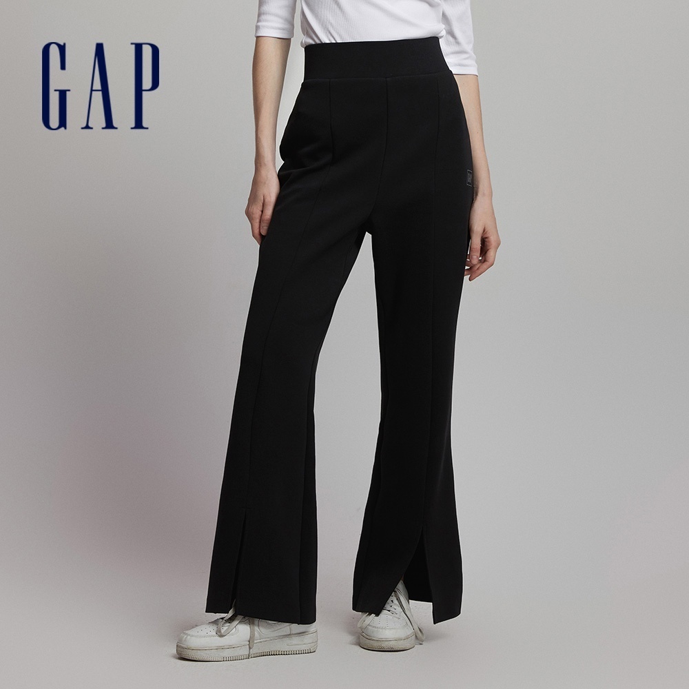 Gap 女裝 Logo高腰喇叭棉褲 空氣三明治系列-黑色(799996)
