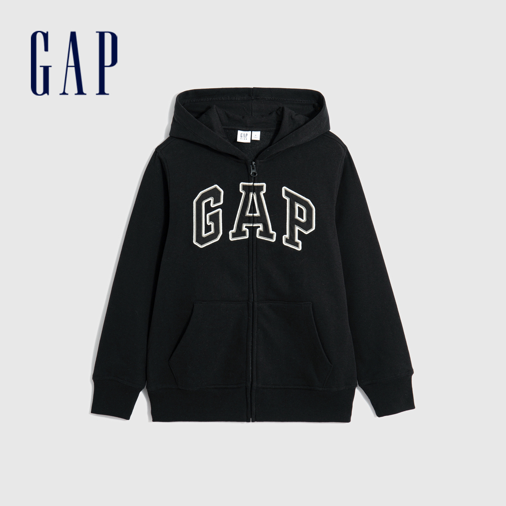 Gap 兒童裝 Logo連帽外套 碳素軟磨系列-黑色(794439)