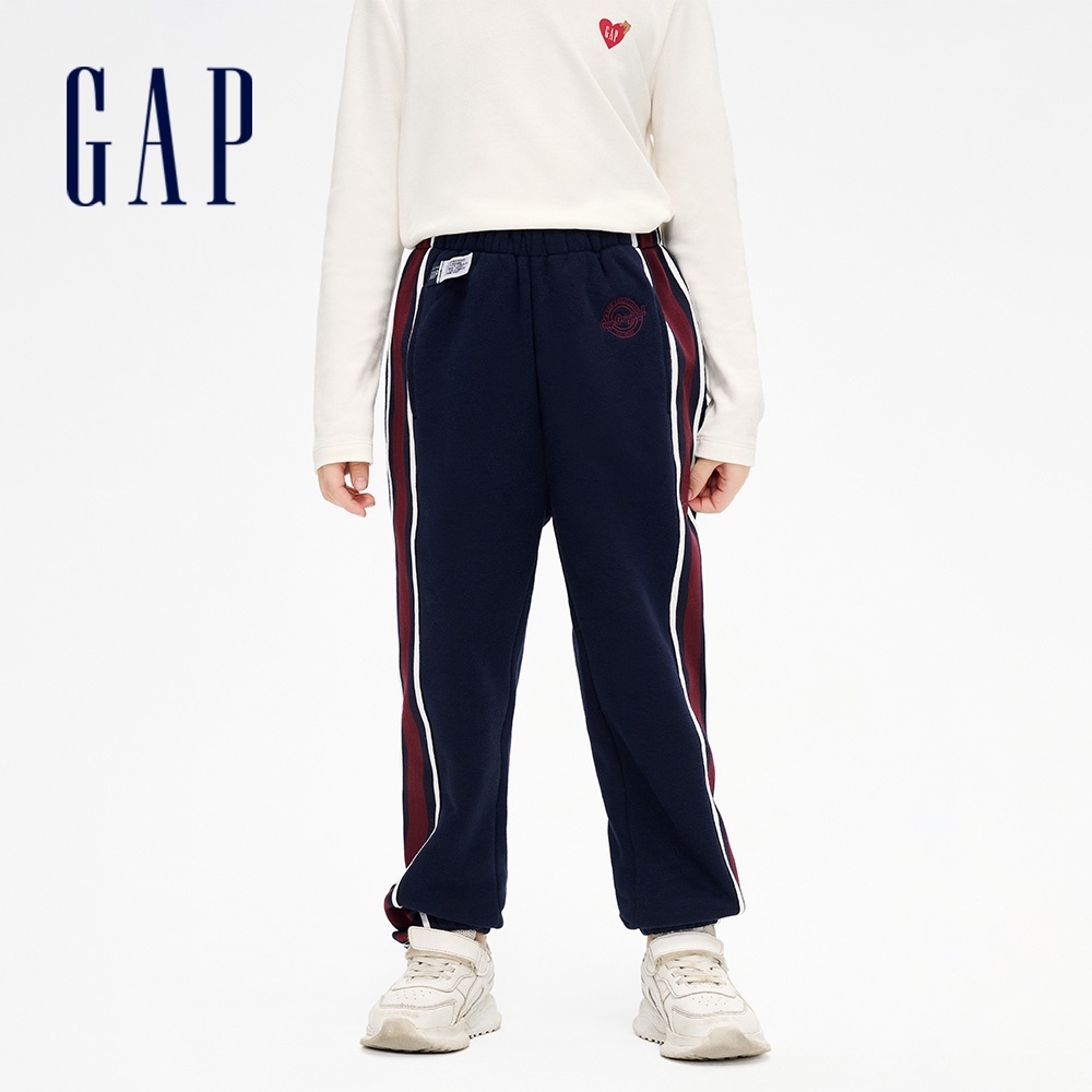 Gap 女幼童裝 Logo刷毛束口鬆緊棉褲 碳素軟磨系列-海軍藍(837320)