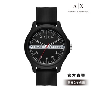 【Armani Exchange】Hampton 經典壓字計時手錶 黑色矽膠錶帶 46MM AX2420