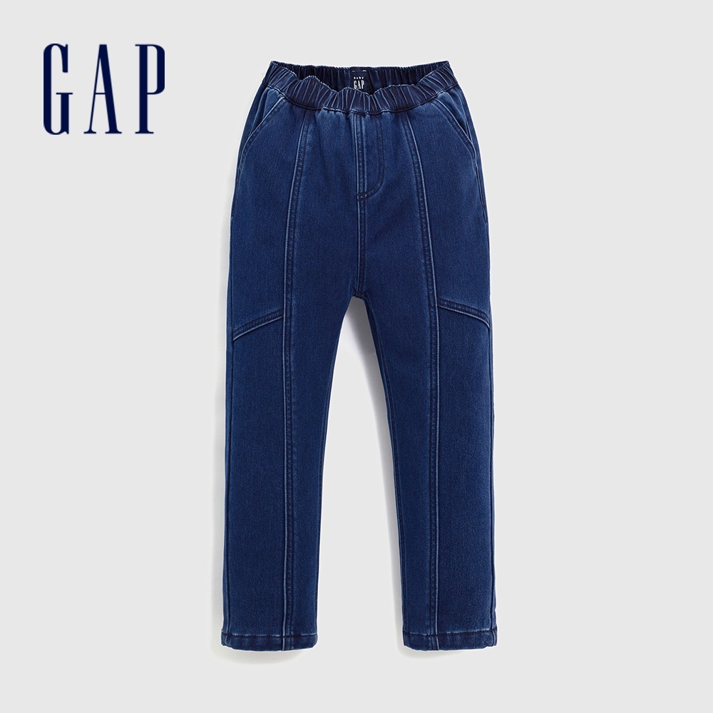 Gap 男幼童裝 Logo刷毛鬆緊錐形牛仔褲-深藍色(836581)