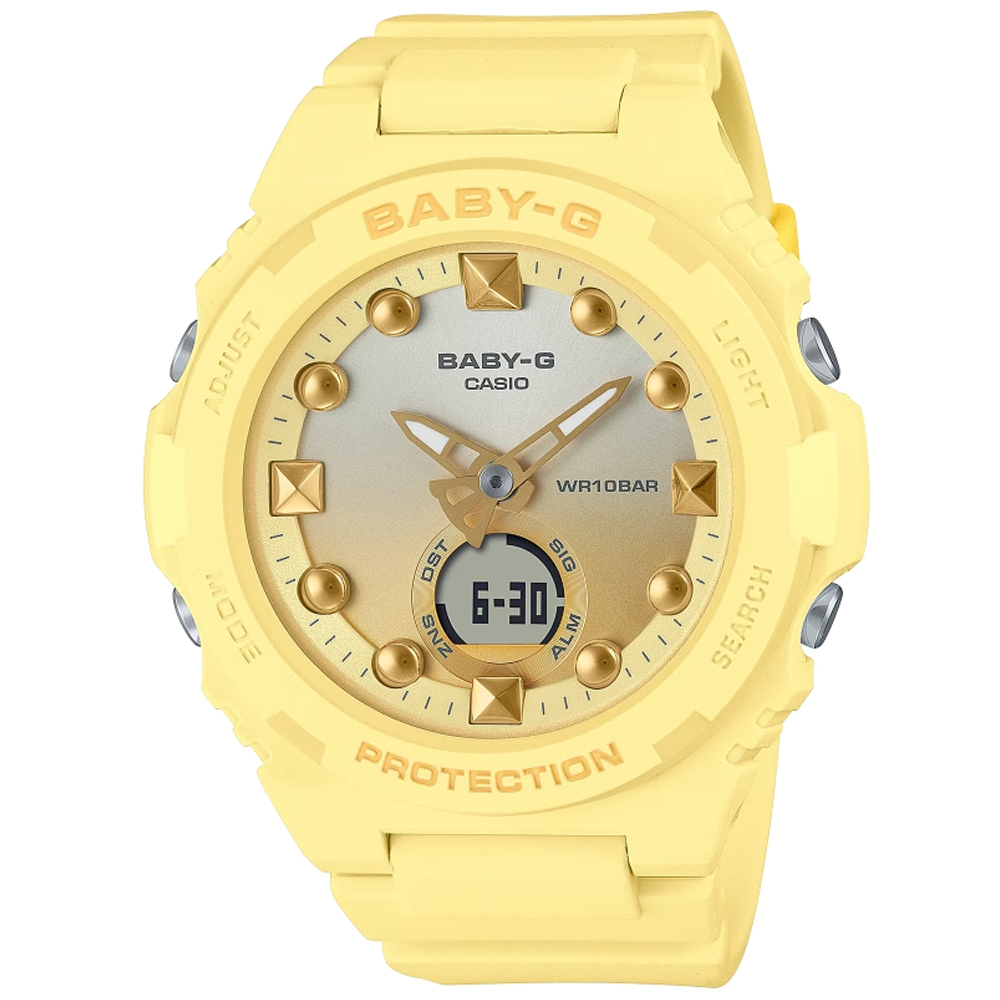 CASIO 卡西歐 Baby-G  夏日海洋 漸層色彩 雙顯 世界時間 手錶-黃色/BGA-320-9A