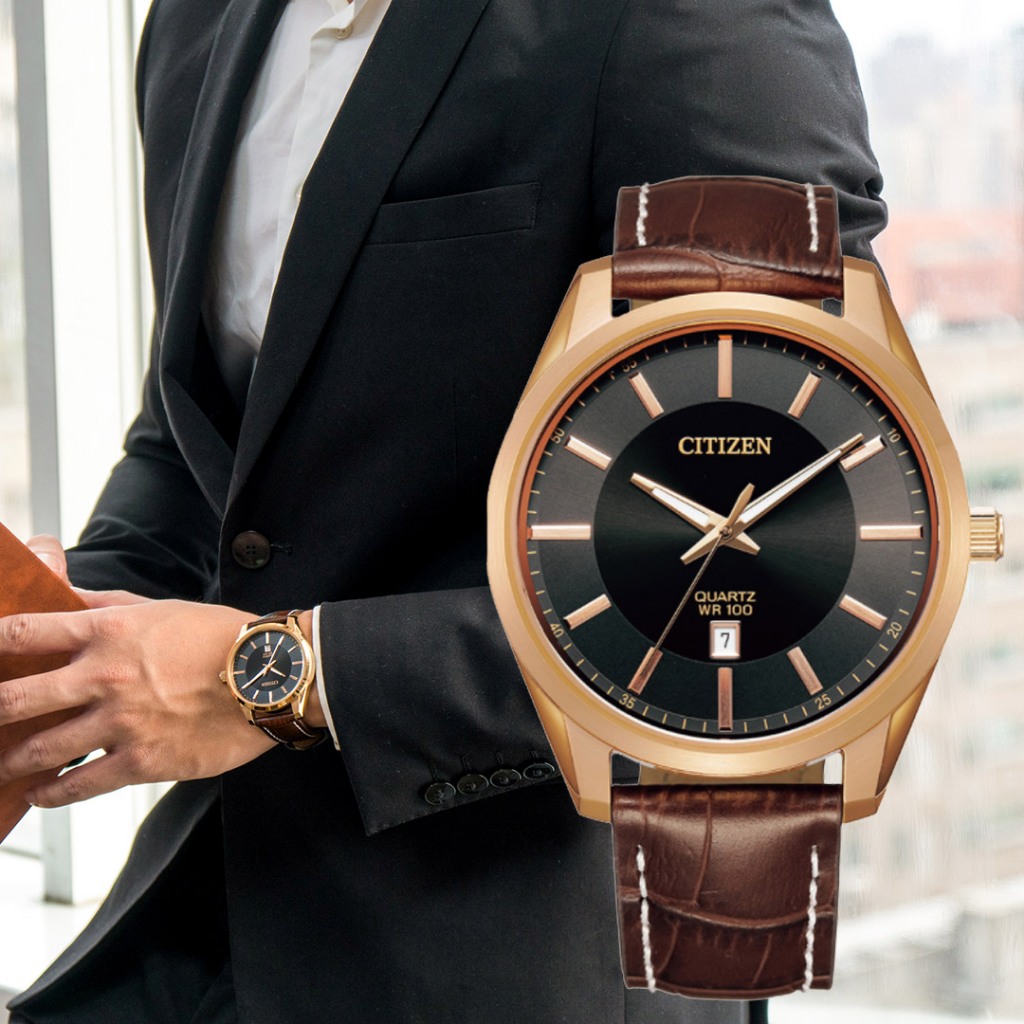 ⏰ACE愛時⏰CITIZEN 星辰 BI1033-04E 極簡紳士時尚 日本機芯 金框黑面 皮革腕錶 42mm