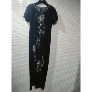 復古風/黑色/重工/手工串珠/亮片花朵/禮服/洋裝/改良旗袍Size:L（獨一無二）質感很好/適宴會/婚宴生日/近全新