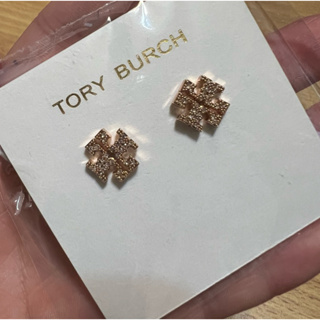 Tory Burch 經典logo水鑽耳環 玫瑰金 正品