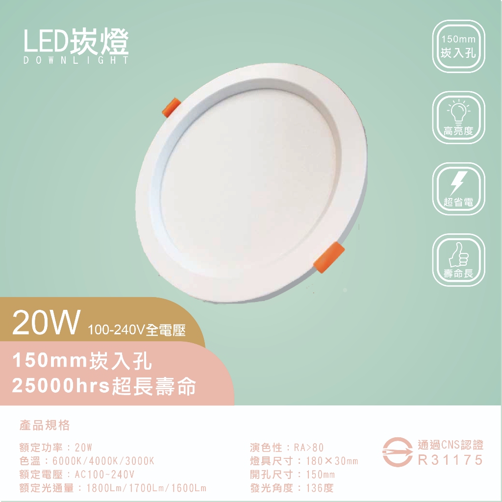 台灣現貨15CM/15公分LED超薄崁燈-20W附變壓器與快速接頭崁入燈（超商、蝦皮取貨只限購買20以下)