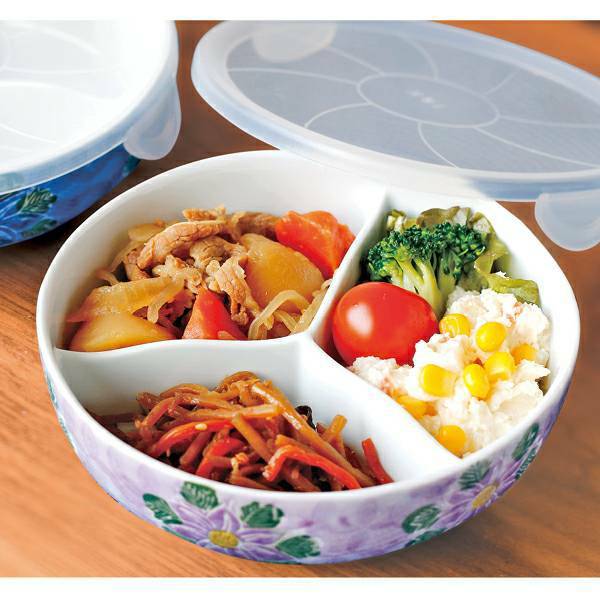 日本製有田燒三格陶瓷附蓋微波餐盤(陶瓷保鮮盒)日本保鮮盒(A.B.C)3色