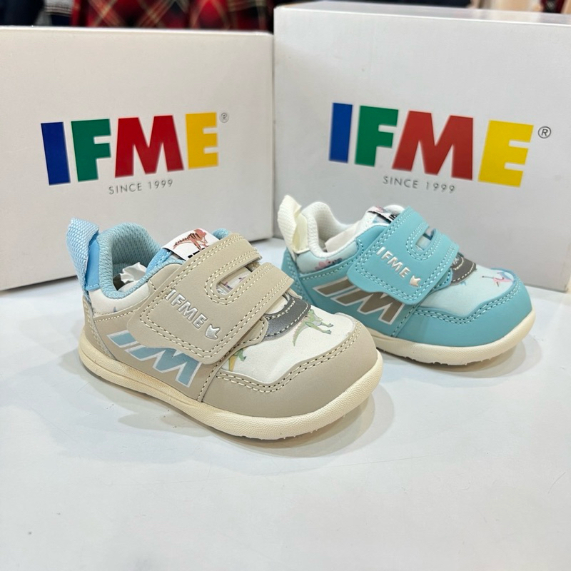 IFME童鞋 🌼 一片黏帶恐龍系列男女童布鞋-卡其/湖水藍