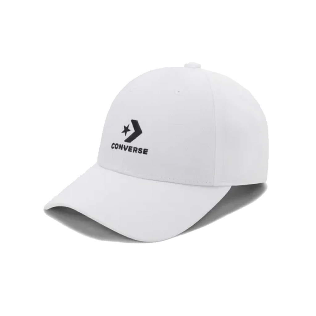 CONVERSE-棒球帽.鴨舌帽-10022130-A02- 白色 基本款 老帽 電繡LOGO 星劍
