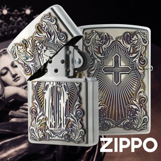 ZIPPO 瑪麗亞&十字架銀色蝕刻防風打火機 ZA-6-O08 貼章技術 堅定的信仰 終身保固