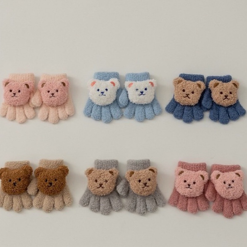 滋の現貨🔥雪貂毛 珊瑚絨 1-5歲熊熊寶寶手套 米白 卡其 粉色 小童手套