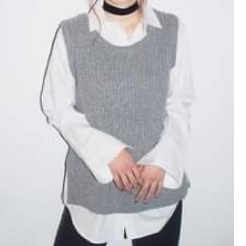 ［公主皮箱-二手］韓系假兩件式襯衫針織長袖上衣