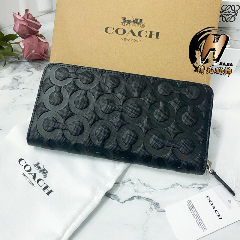 H精品服飾💎COACH 專櫃新款 經典壓印Logo 男款長夾 黑色 拉鍊長夾✅正品代購