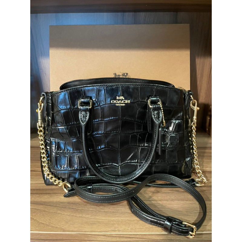 COACH 全新附盒F38956 黑色鱷魚壓紋真皮肩背手提包