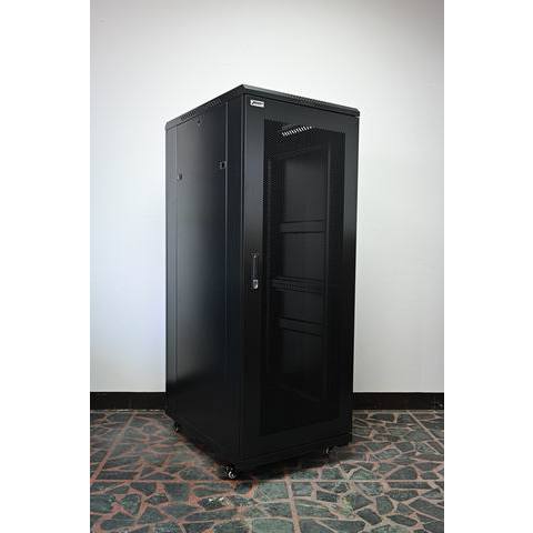 19吋 60cm寬x80cm深 32U黑 前後網狀門機櫃 網路機櫃 伺服器機櫃 電腦機櫃 監視系統