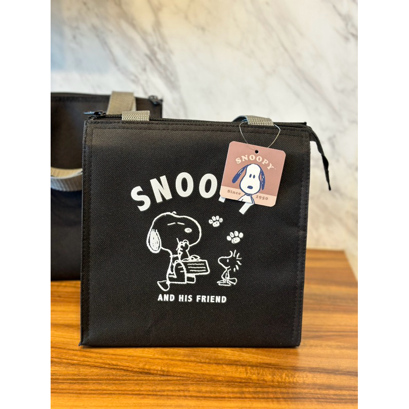 全新 Snoopy史努比 保溫袋 保冷袋 餐具袋 保溫保冰袋 黑色 提袋 卡通 聯名