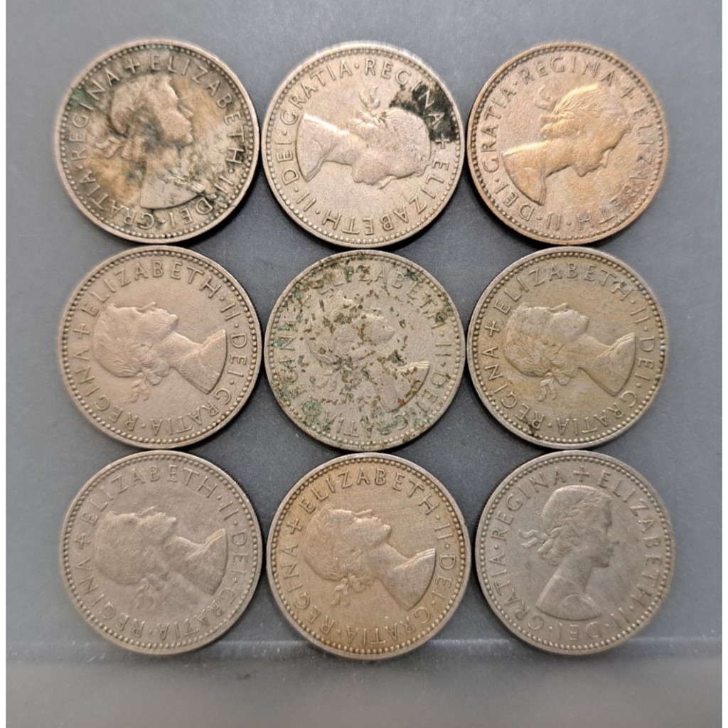 幣503 英國1954.55.56.58.63.66年蘇格蘭版1先令硬幣 共9枚