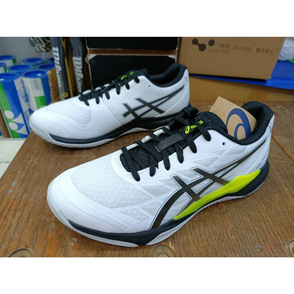 總統羽球(自取可刷國旅卡)亞瑟士 ASICS GEL-TACTIC 12 白黑螢 2E 寬楦 羽球 壁球 排球 桌球 鞋