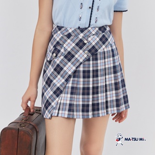MA‧TSU Mi 層次感設計格紋百褶短裙(桃紅.深藍)