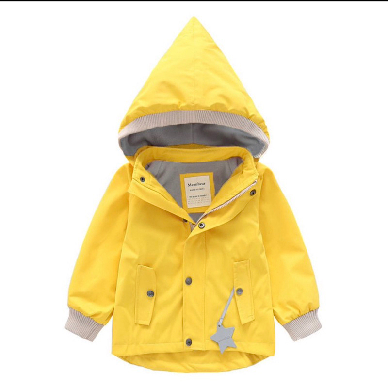 防風防雨反光衝鋒外套(加絨）-尖帽-黃色  全新僅試穿 100公分