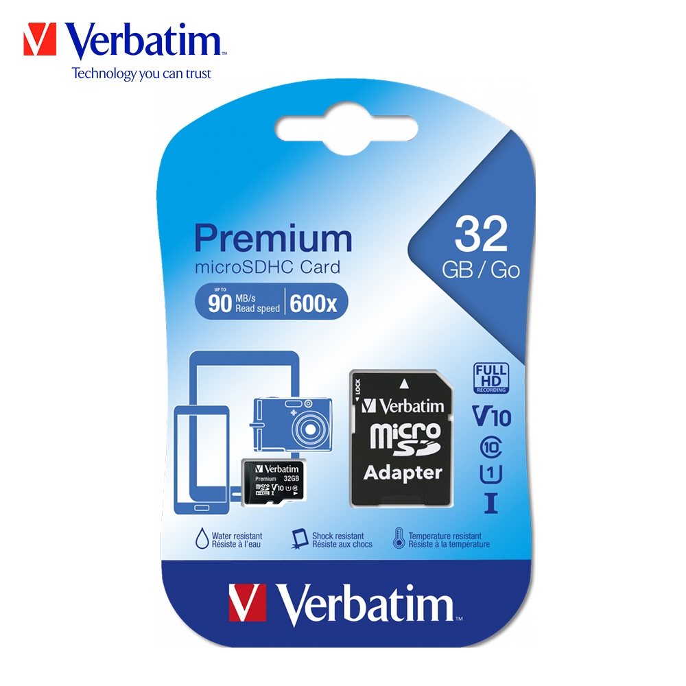 Verbatim 威寶 32GB microSDHC UHS-1高速記憶卡 (含轉卡)