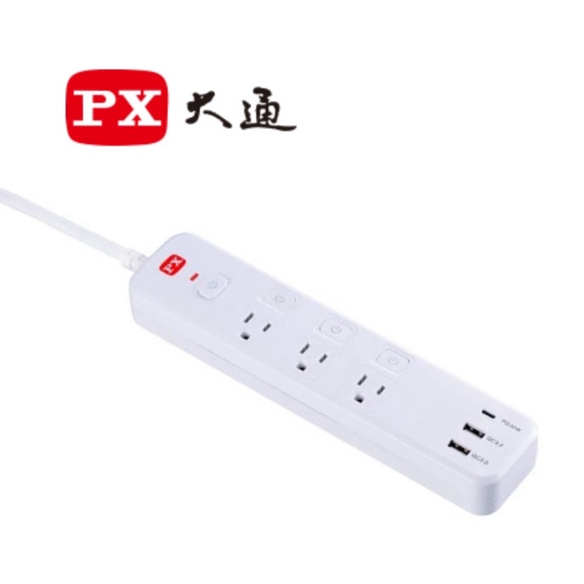 PX大通 PEC-343P6W 30W 4切3座USB電源延長線 1.8米