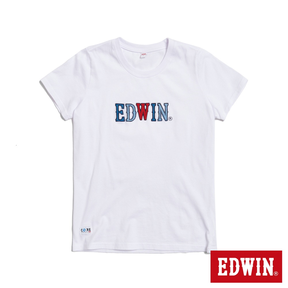 EDWIN 再生系列 CORE 英文字母印花短袖T恤(白色)-女款