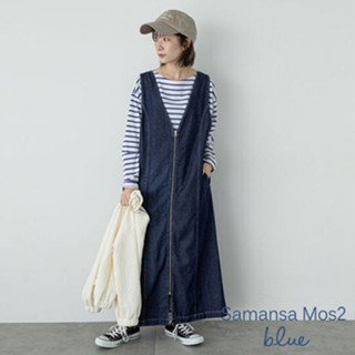 Samansa Mos2 blue ECO DENIM 環保素材兩穿V領拉鍊牛仔洋裝(FG41L0H0280)