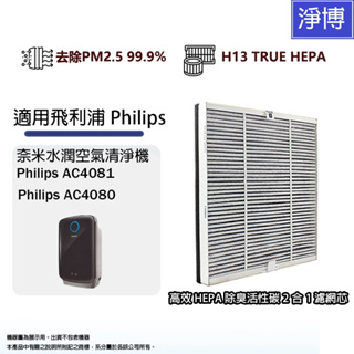 Philips飛利浦適用AC4081 AC4080奈米水潤空氣清淨機複合式2合1含活性碳HEPA替換濾網