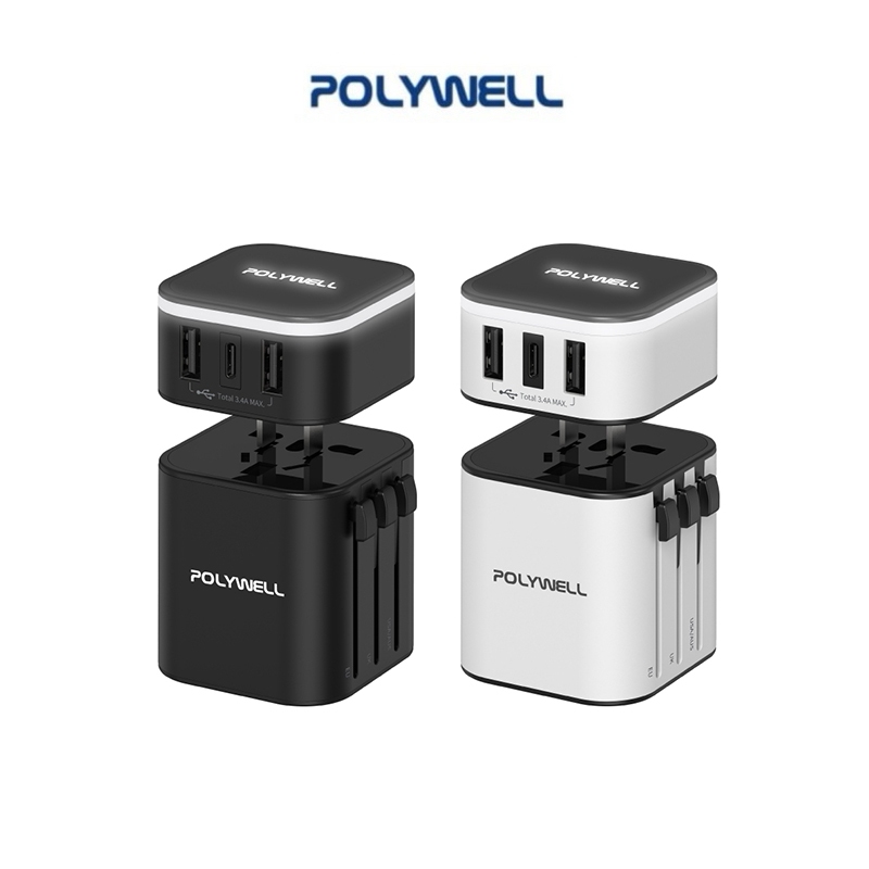 POLYWELL▸多國旅行充電器 轉接頭 二合一 Type-C+雙USB-A充電器 BSMI認證 寶利威爾