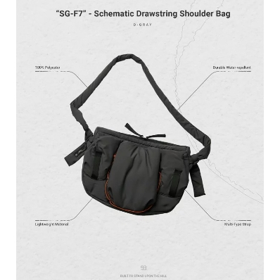 [灰]“SG-F7” - Schematic Drawstring Shoulder Bag