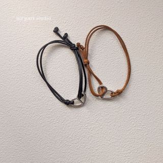 韓國 東大門銀飾知名品牌純銀925愛心符號皮繩手環