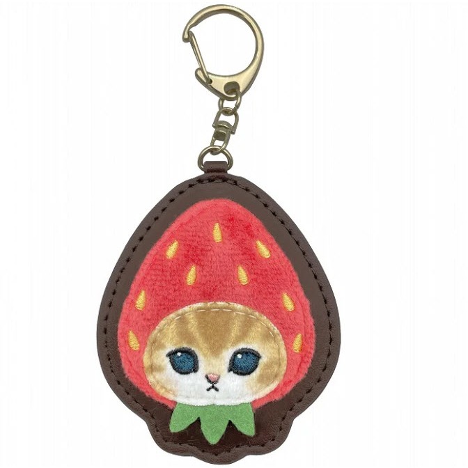 日本代購mofusand福貓珊迪鑰匙圈掛件 草莓貓款 貓咪 仿皮革鑰匙圈