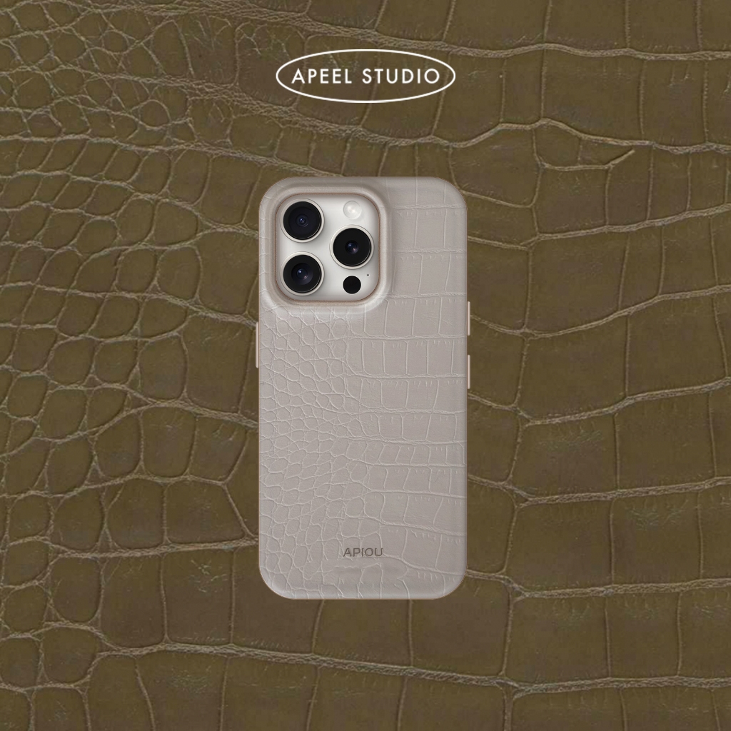 【現貨】【APEEL STUDIO】奶油灰鱷魚紋 iPhone 磁吸全包皮革防摔保護殼 (支援Magsafe)