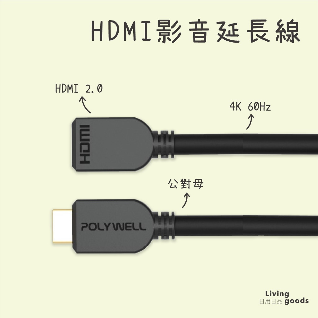 【日用日品】HDMI傳輸線｜2.0版 公對母 4K 60Hz HDMI延長線 HDMI連接線 #HDMI傳輸線-公對母#