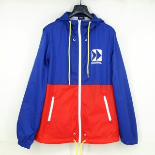 【DIESEL】義大利品牌 網洞內裡 連帽 防風外套 M 藍*紅 男