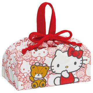 日本正品 日本製 束口 便當 提袋 三麗鷗 kitty 滿版 小熊 束口袋 便當袋 餐袋 卡通餐袋 束口便當袋