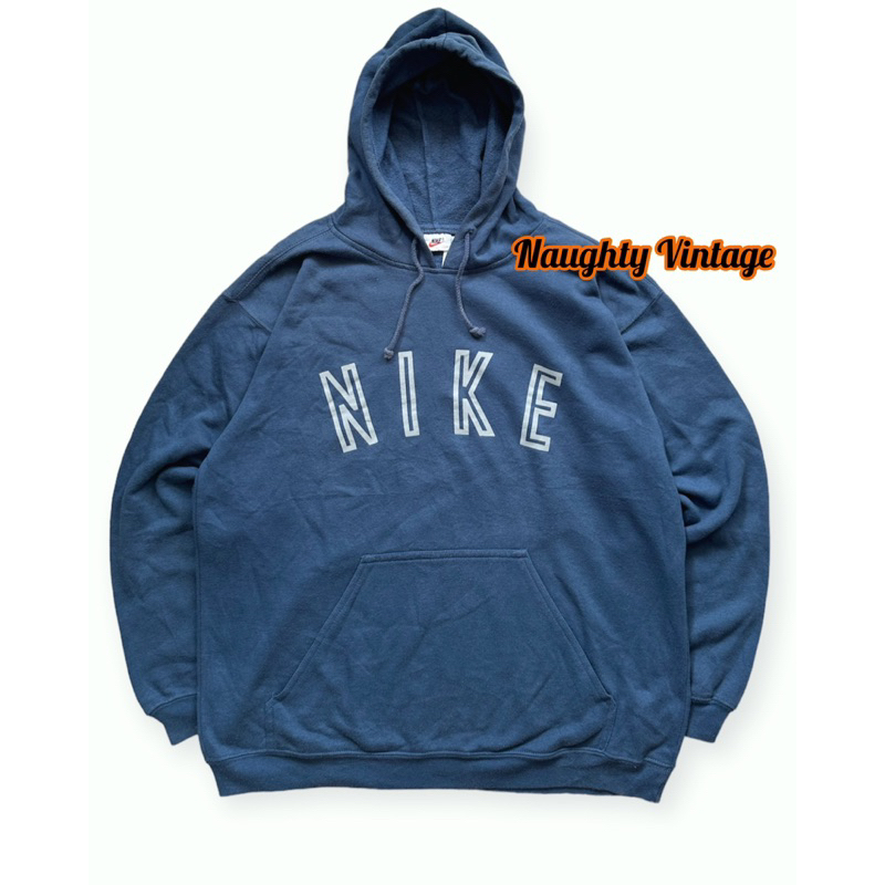 Nike古著 1990年代 中空大logo 連帽帽踢 超好看藍色 Vintage Spell Out Hoodie