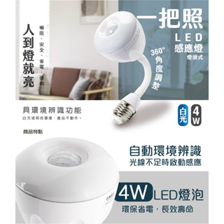 MAX STAR WDG104W 一把照LED感應燈4W/E27燈頭式 白光 LED感應燈 感應燈