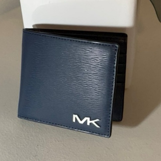 美國 MK Michael Kors 水波紋 牛皮 短夾 皮夾 男夾 錢包 皮包 卡夾 鈔票夾 男用短夾 中夾 深藍