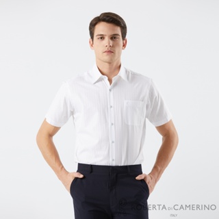 【ROBERTA 諾貝達】男裝 修身條紋短袖白襯衫(休閒商務) RCK29-91