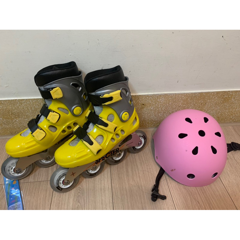 全套直排輪溜冰鞋兒童中大童男女滑冰鞋初學者（溜冰鞋+護具+霧面質感安全帽+拉桿提袋）
