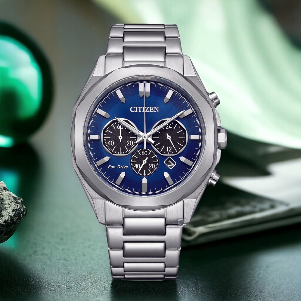 １２期分期【高雄時光鐘錶】星辰 CITIZEN CA4590-81L 光動能 藍面 三眼 計時腕錶