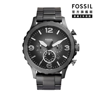 【FOSSIL 官方旗艦館】Nate 粗曠美式風格三眼男錶 灰色不鏽鋼鍊帶 50MM JR1437