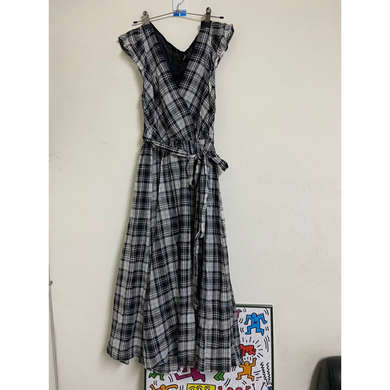 小美女裝-全新 COCO DEAL 黑白格紋綁帶洋裝2號