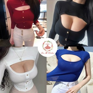 現貨 2款 4色 性感辣美款 簍空美胸圓領素面短袖上衣 #女生上衣 #約會 #性感 #夜店 #露奶 #大奶 #簍空#美胸
