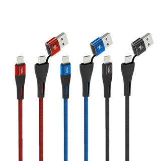 【hoda®】USB-C & A to Lightning PD快速充電編織線 100cm｜二合一傳輸線 充電線 快充線