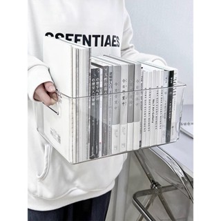 【臺灣現貨】亞克力桌面收納盒 手提書本盒 收納盒 加厚透明帶耳收納籃 壓克力收納 文具整理 桌面佈置 辦公室收納 檔案筐