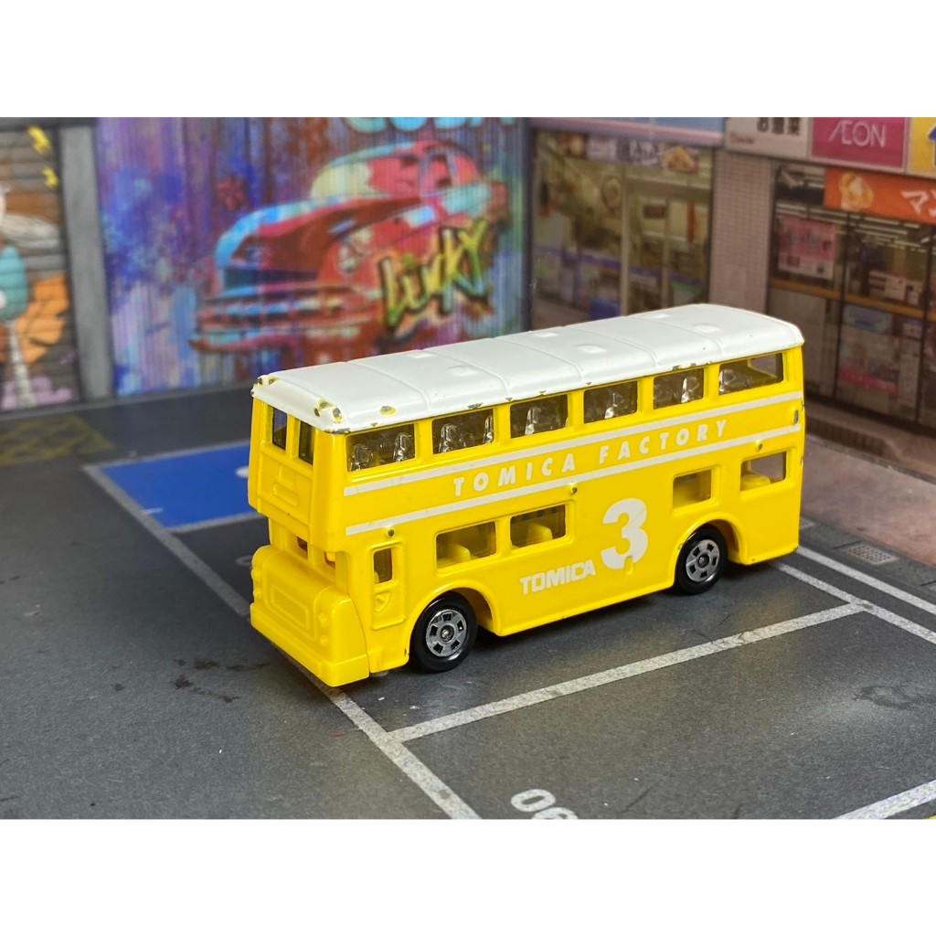 TOMICA-A11-無盒戰損-倫敦雙層巴士-組立工廠 白頂黃
