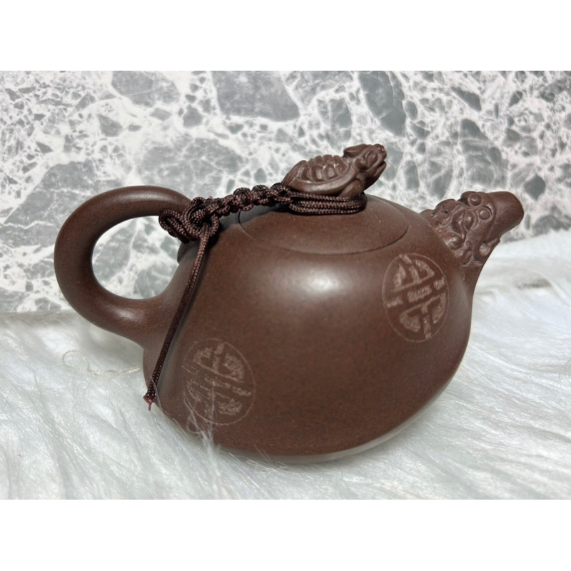 古董收藏-老紫砂如意龍龜茶壺
